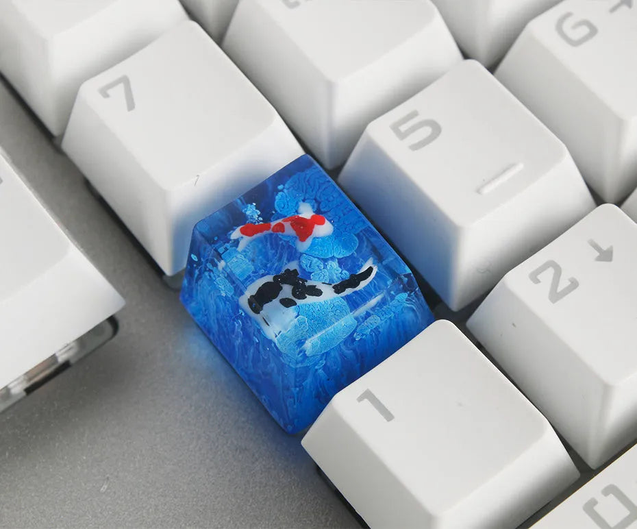 Resin keycap with encapsulated koi fish design for Cherry MX mechanical keyboard switches