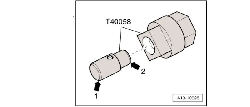 Aodi T40058 crankshaft rotating sleeve timing tool adapter with guide pin and directional arrows