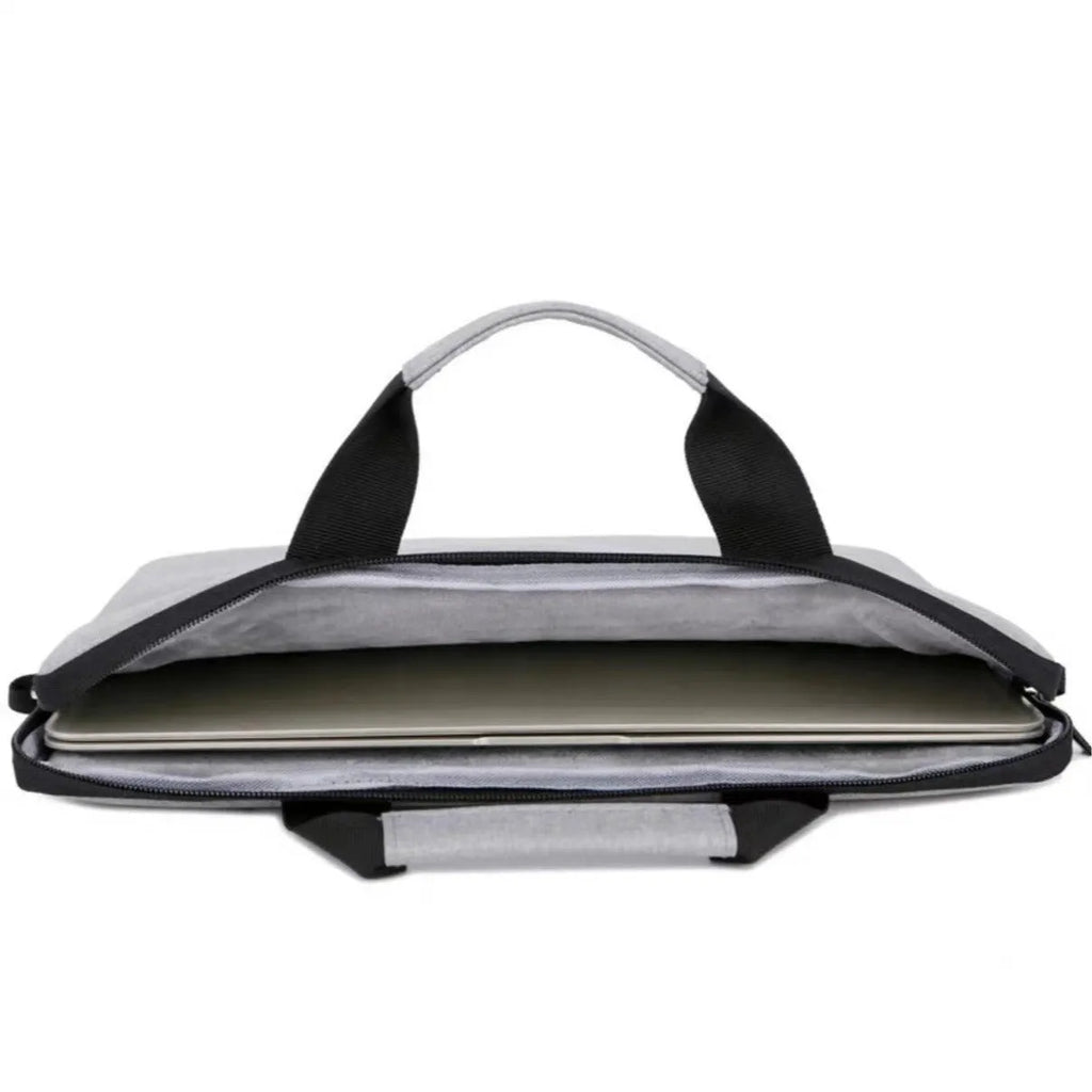 Grey Oxford cloth men's laptop bag with expansion feature and polyester lining
