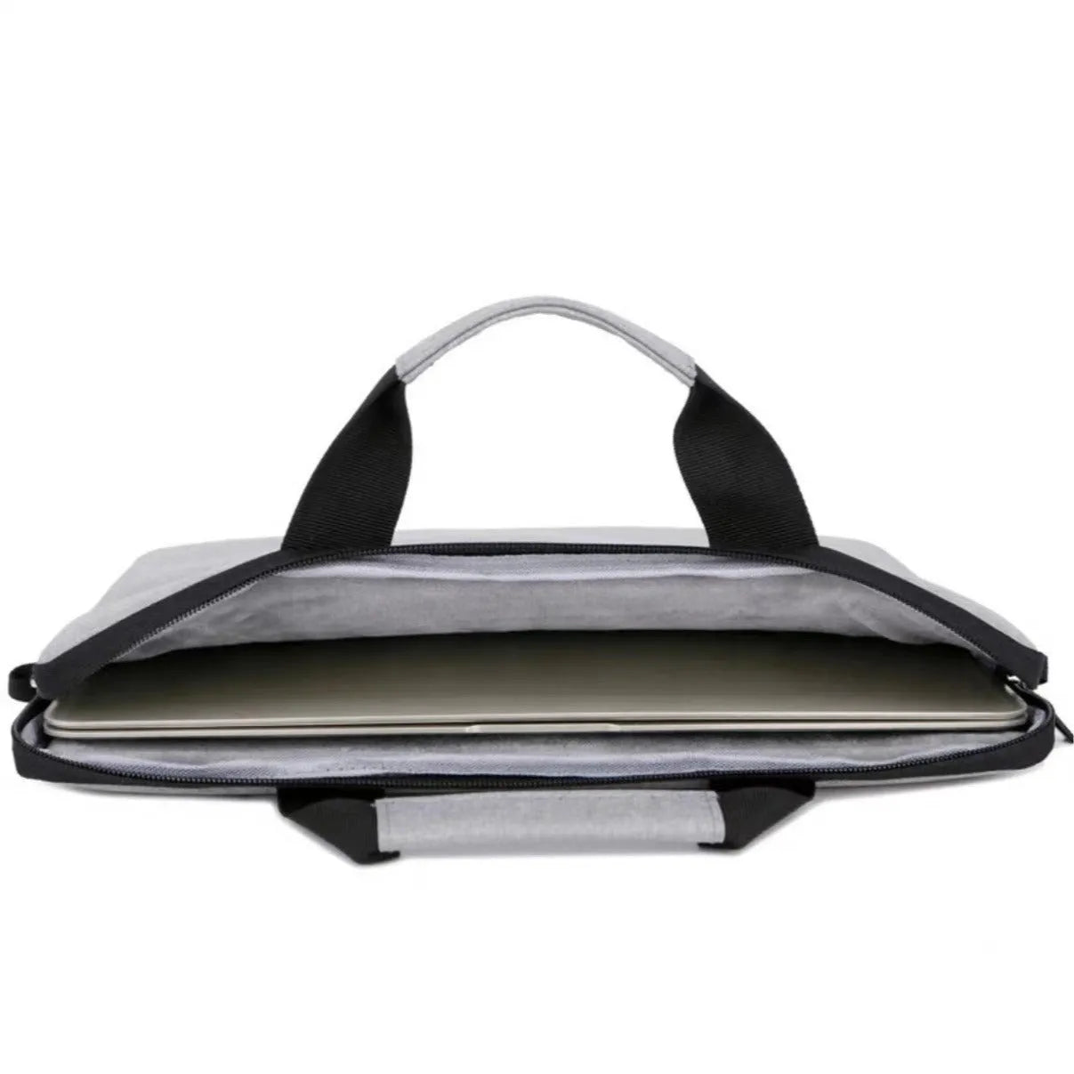 Grey Oxford cloth men's laptop bag with expansion feature and polyester lining
