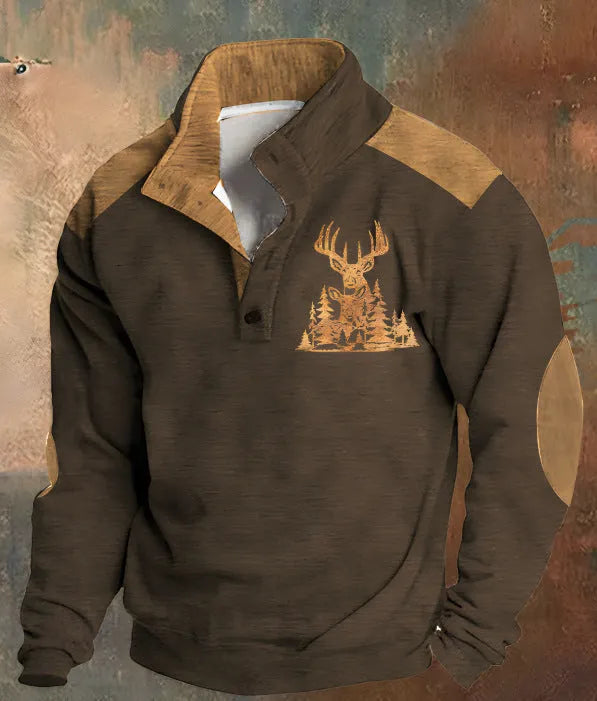 Loose fit four-button sweater with 3D digital printing pattern on polyester fabric