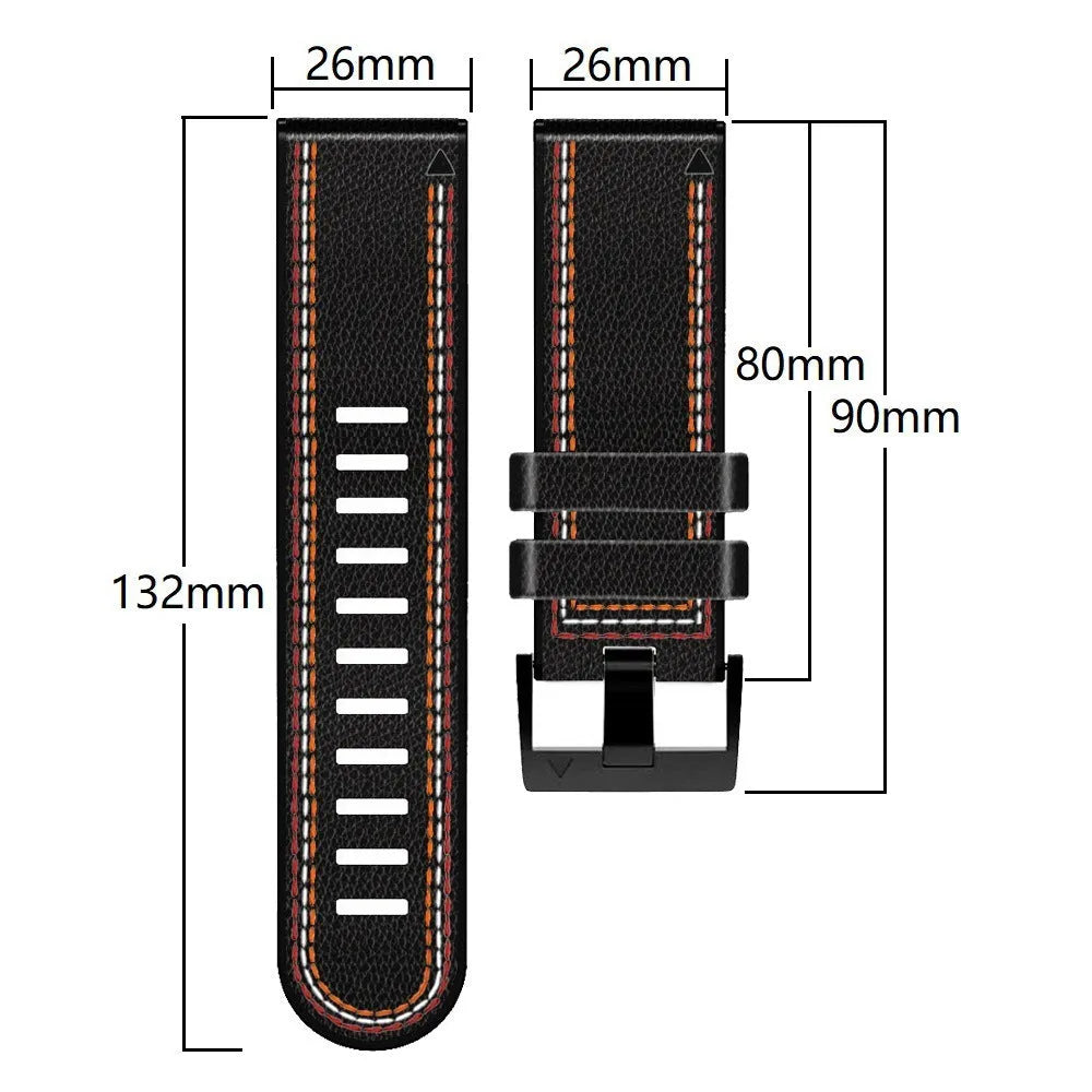 Silicone leather quick-release watchband for Garmin Fenix smartwatches in black colour