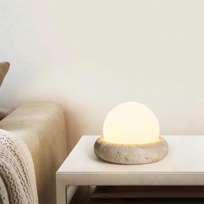 Cream-style bedside remote control night lamp with 15.5cm diameter and yellow cave stone colour