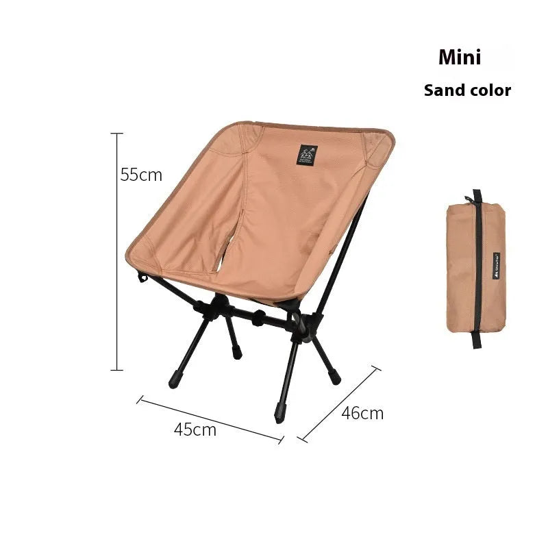 Aluminium alloy folding moon chair in army green, shown in a folded and unfolded state.