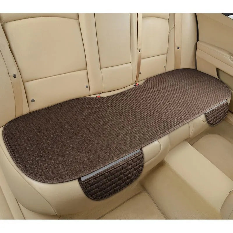 Linen car seat cushion in charm coffee colour with hemmed edges, showing breathable fabric texture