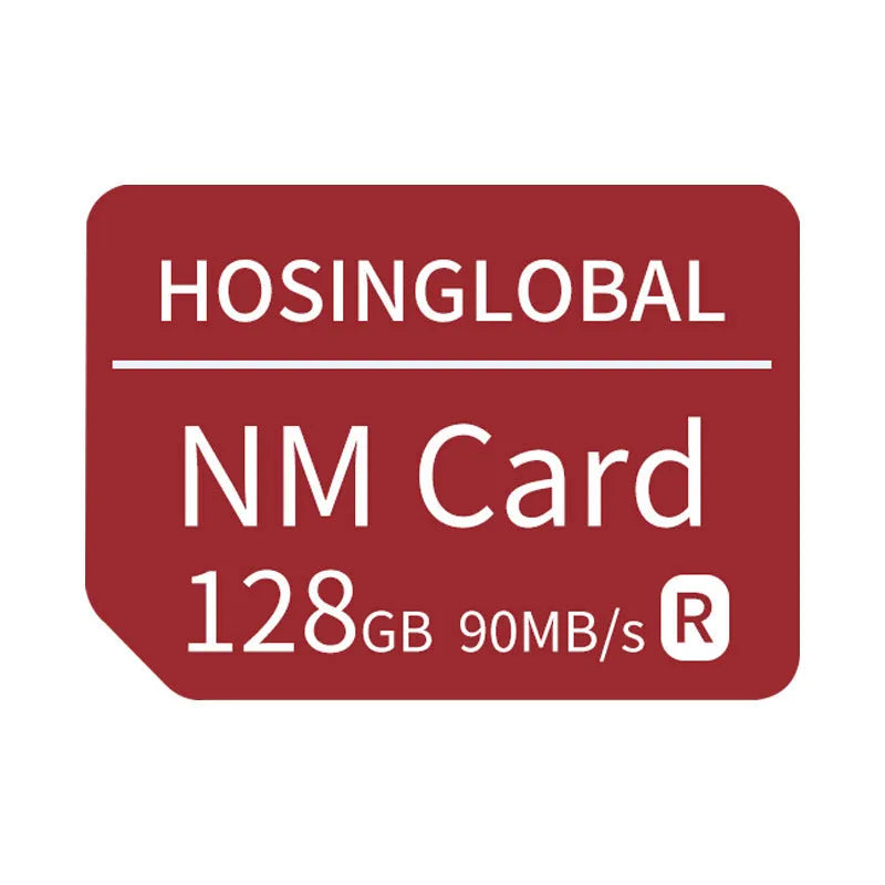 128GB NM memory card for mobile phones, 90MB/s, 12.3x8.8x0.7mm, red Huawei NM card format