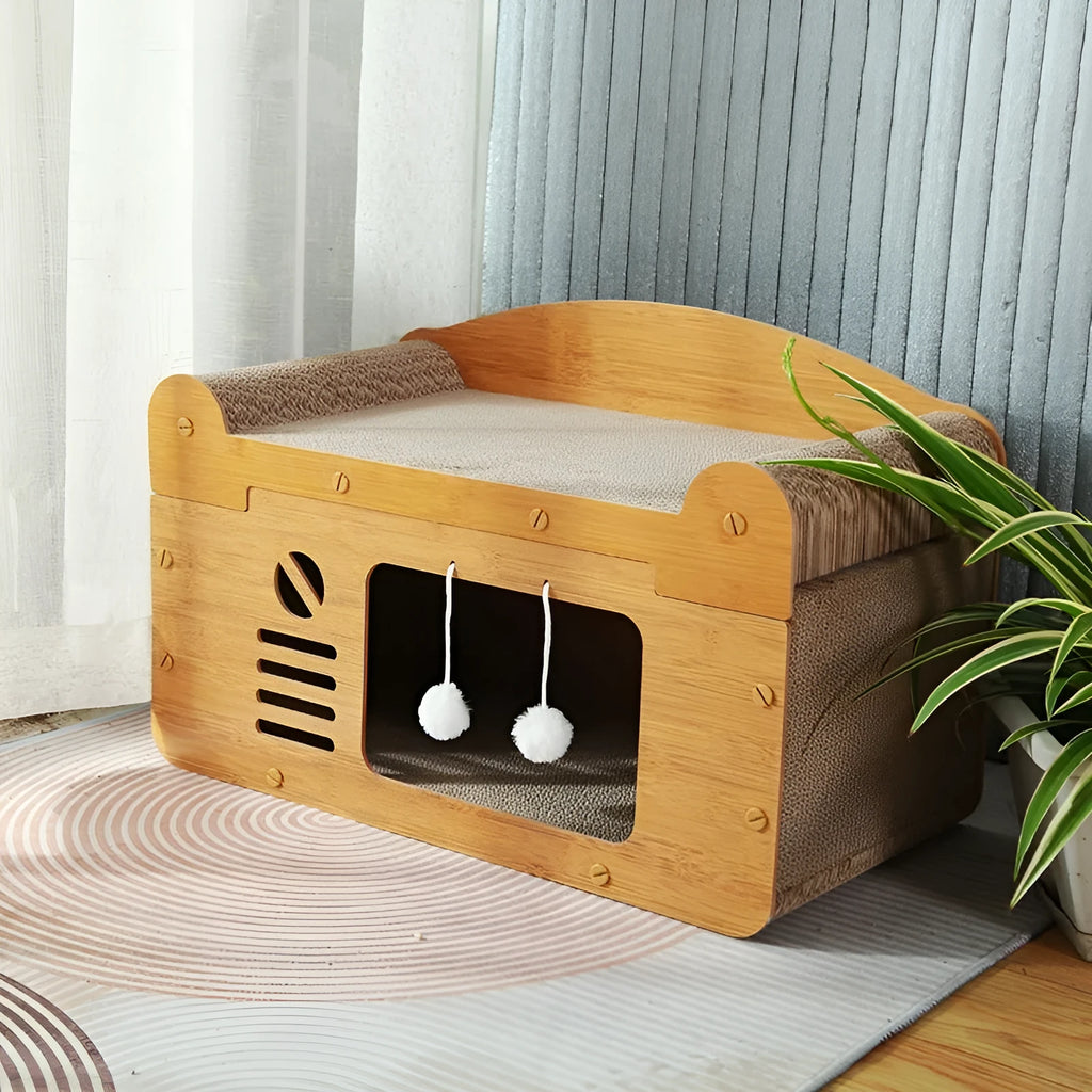 Corrugated paper double layer cat house with double ball double door design