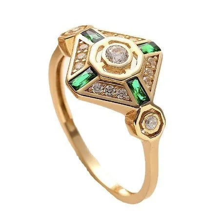 Geometric square women's ring with electroplated lvzuan colour finish showing clean lines and angles