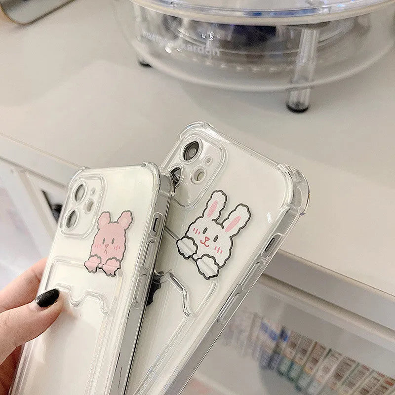 Cartoon Transparent Card Case Phone Case for iPhone with TPU material and card holder on back