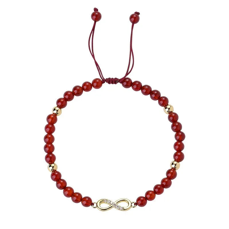 Hand-woven red agate bead bracelet with diamond pattern and lucky charm in ethnic style