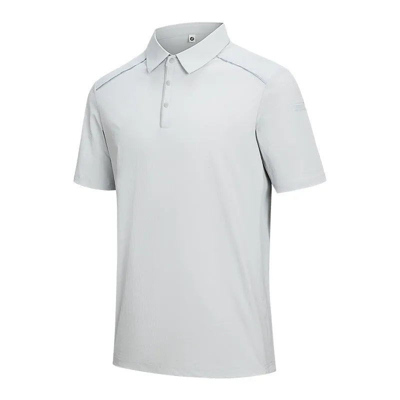 Men's solid colour short sleeve polo shirt in quick-dry nylon fabric for summer.