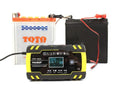 Motorcycle and truck battery charger with digital display showing charging parameters