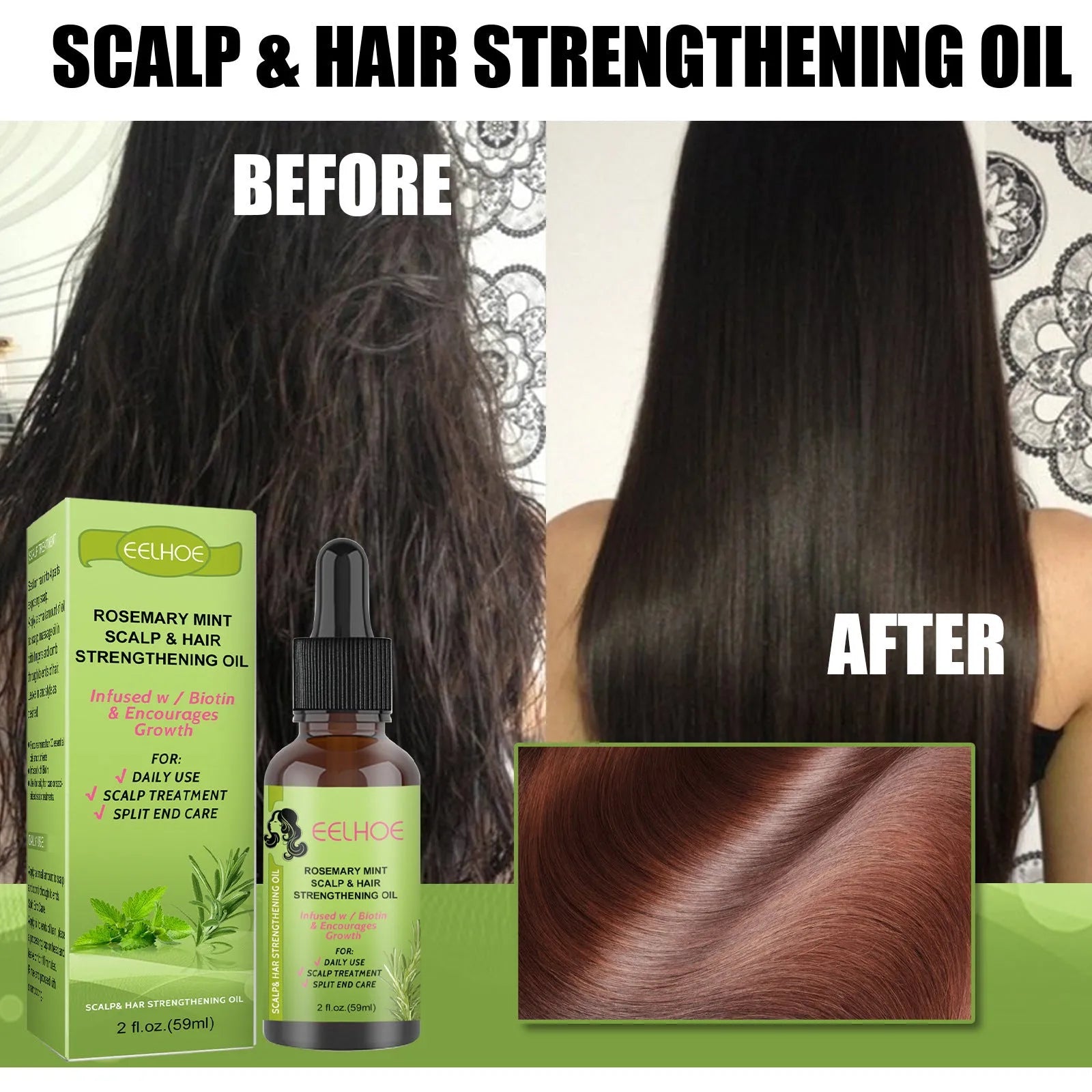 Rosemary Mint Hair Growth Fluid 59ml bottle with natural plant extracts for hair nourishment