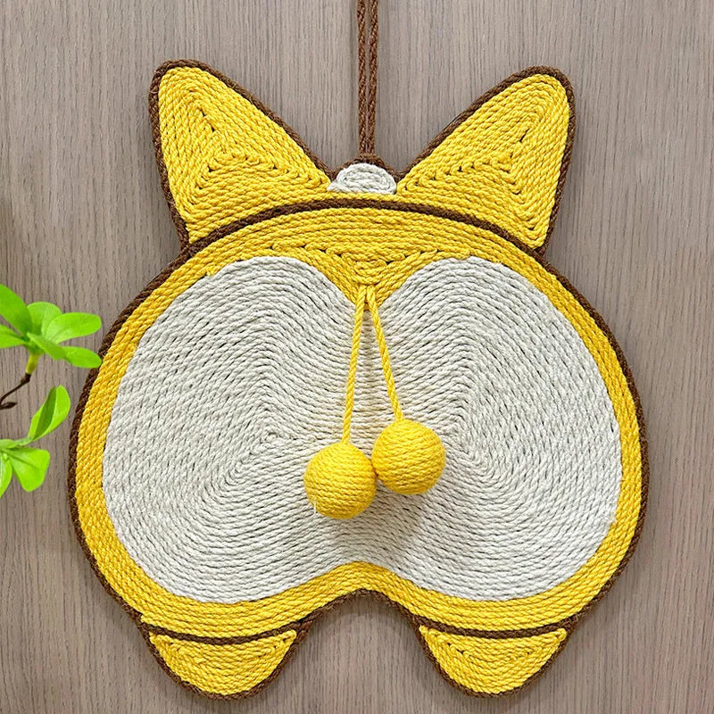 Yellow Corgi design cat scratching board with sisal surface measuring 37x40cm