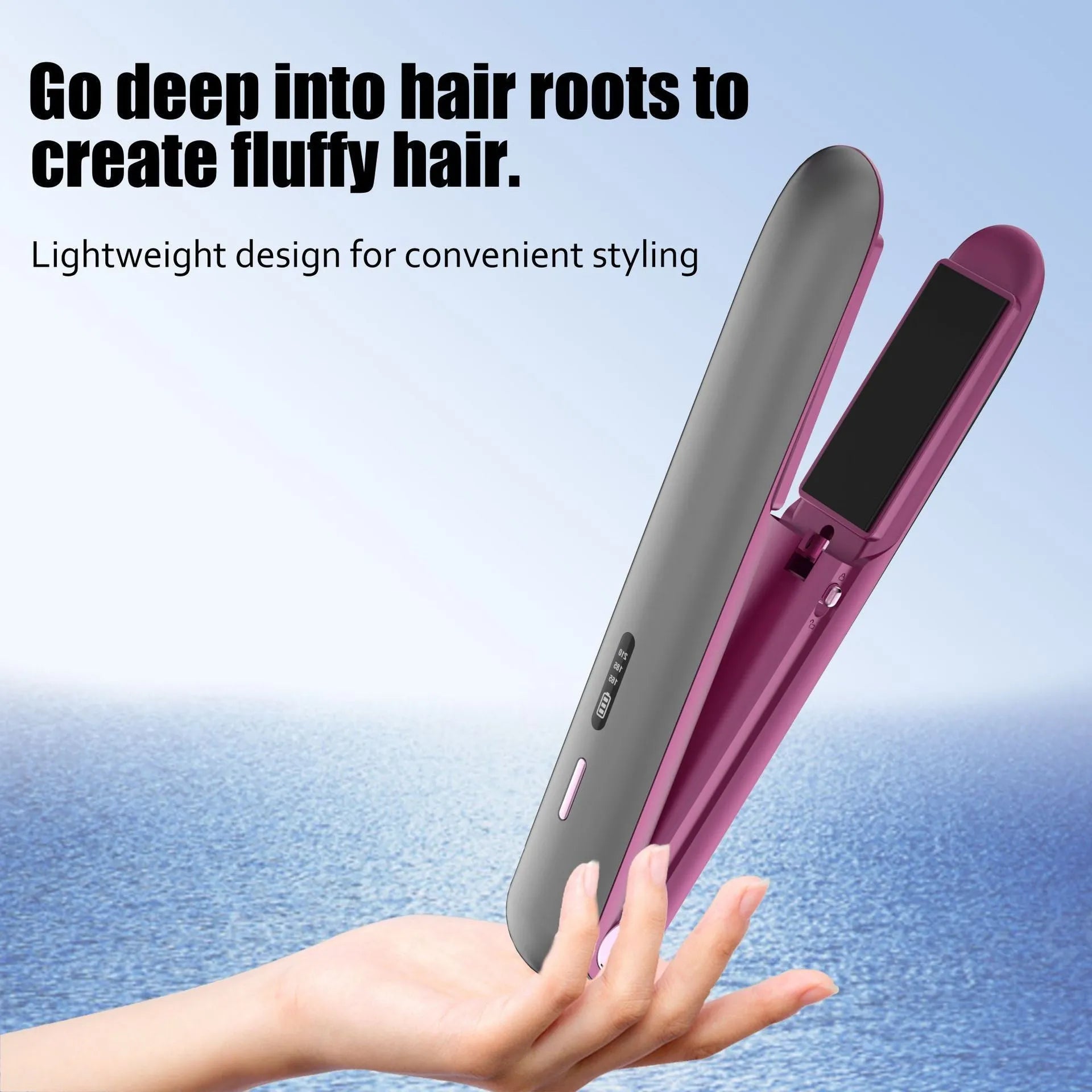 Wireless hair straightener with tourmaline ceramic plates in moon shadow grey colour