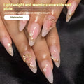 Gold silk butterfly design nail art extensions with floral and starry sky patterns, 24-piece set.