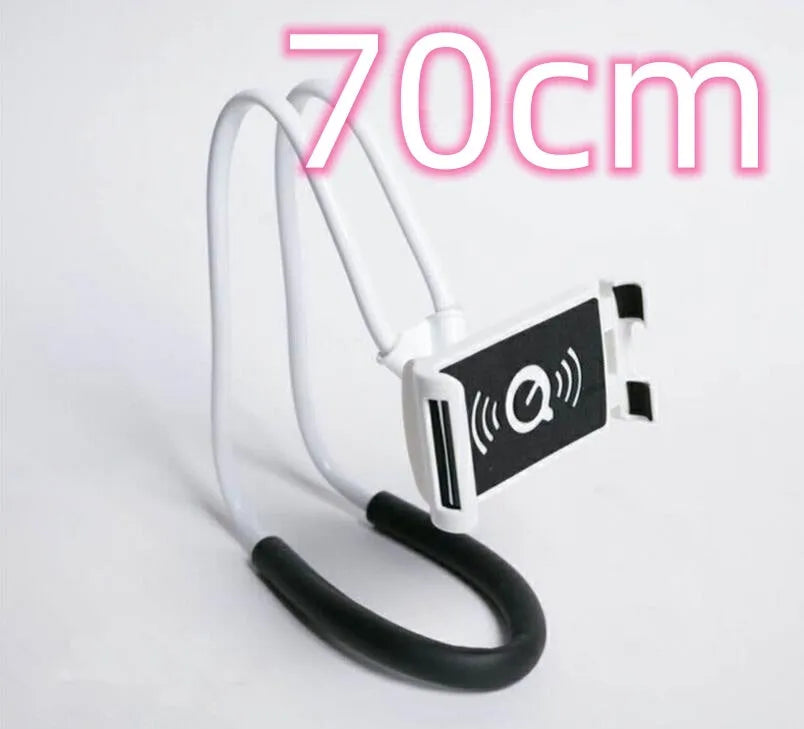 White universal phone holder with 360-degree rotation mechanism holding a smartphone