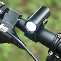 Black USB rechargeable bicycle front light with 350 lumens brightness for mountain and road cycling