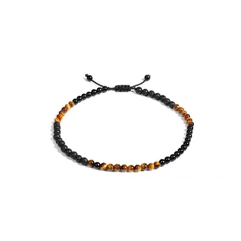 6cm alloy bracelet with natural stone elements in volcanic, tiger eye, or pine wood variations