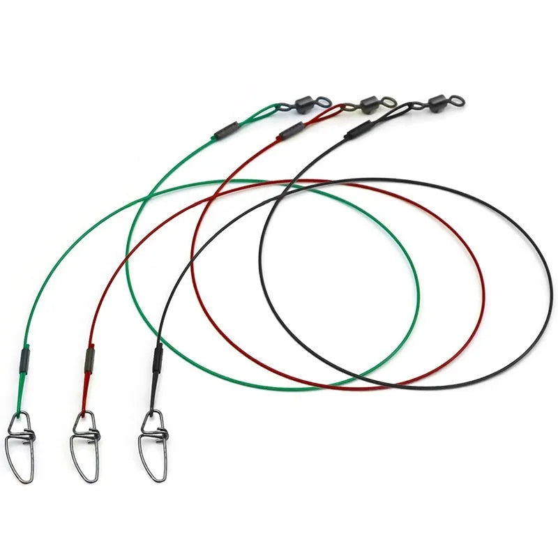 Green, black, and red 54cm steel wire fishing accessories with double buckle pins on fishing tackle