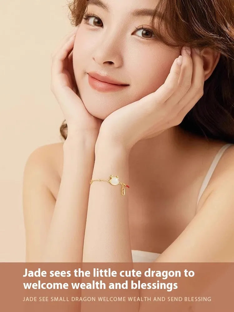 SL173 silver-plated bracelet with dragon charm and Hetian jade stone