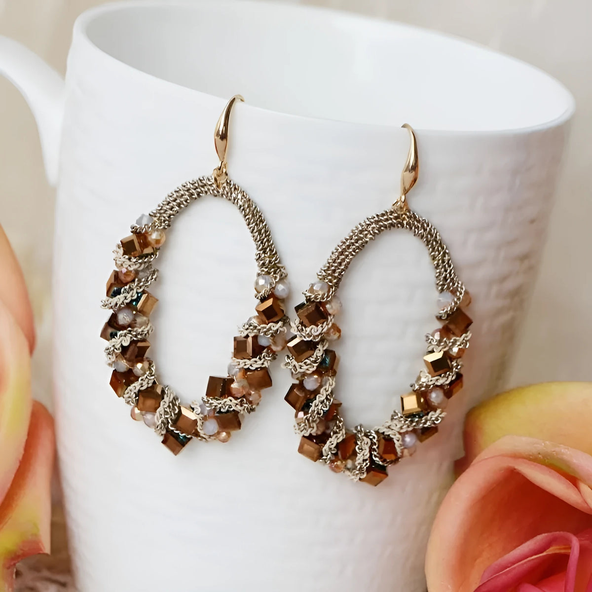 Manmiao handmade tassel earrings in 925 silver with crystal inlay, long women's fashion OL style