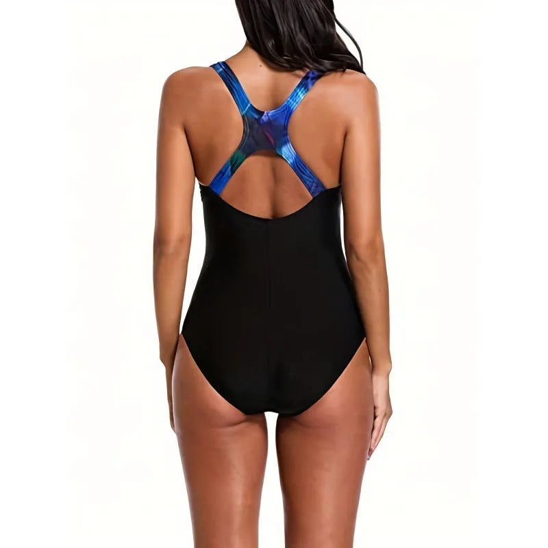 Women's oversized one-piece swimsuit with floral print and backless design for swimming