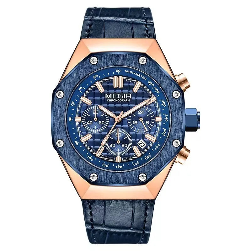 Men's multifunctional waterproof quartz chronograph watch with 13mm thickness and three strap options