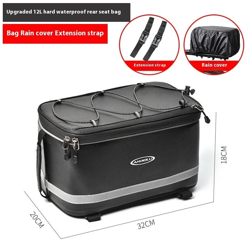 Black PU leather backseat bag for electric cars with 12L capacity for bicycle gear transport