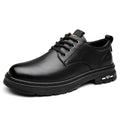 Men's retro outdoor casual leather shoes in black and brown with round toe and stitching details