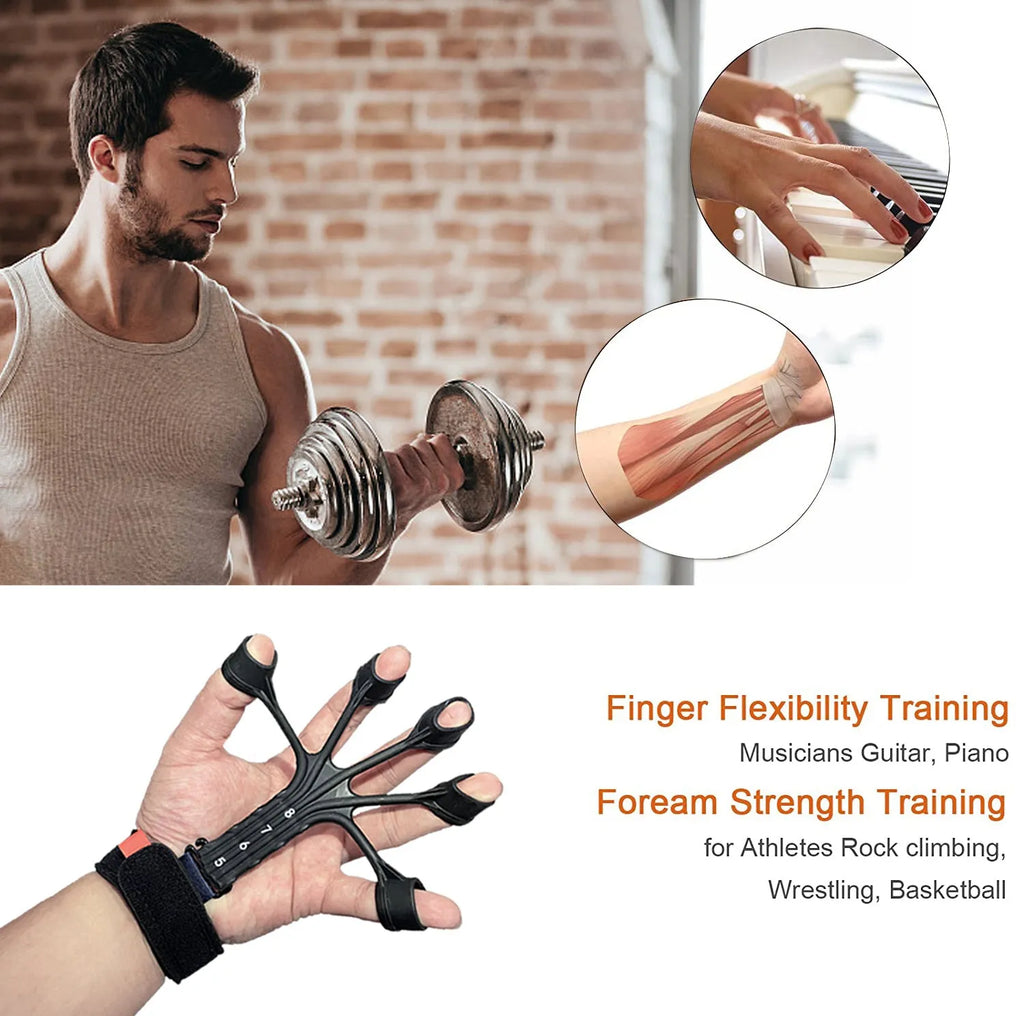 Black silicone finger trainer with adjusting belt for rehabilitation exercises