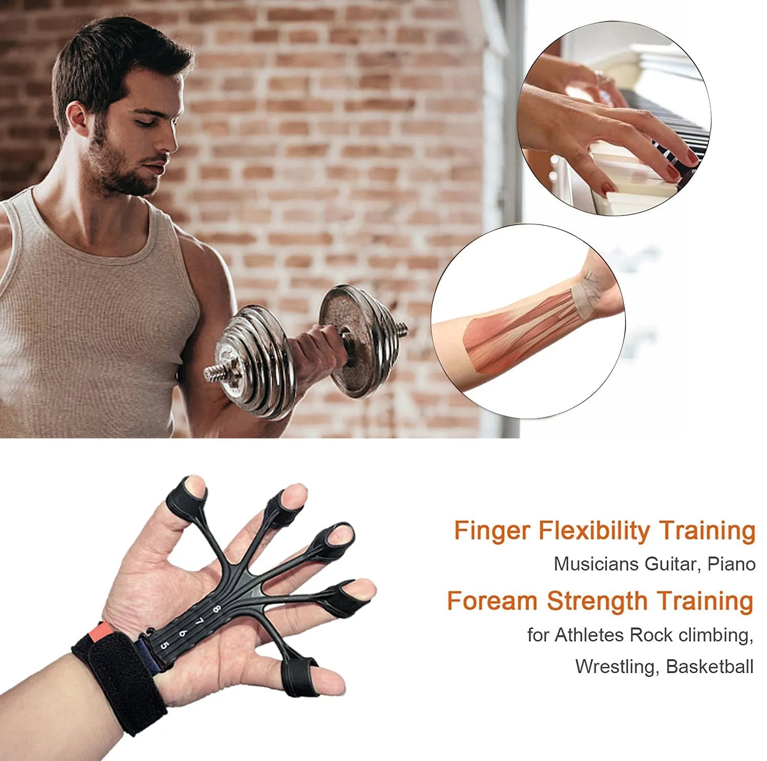 Black silicone finger trainer with adjusting belt for rehabilitation exercises