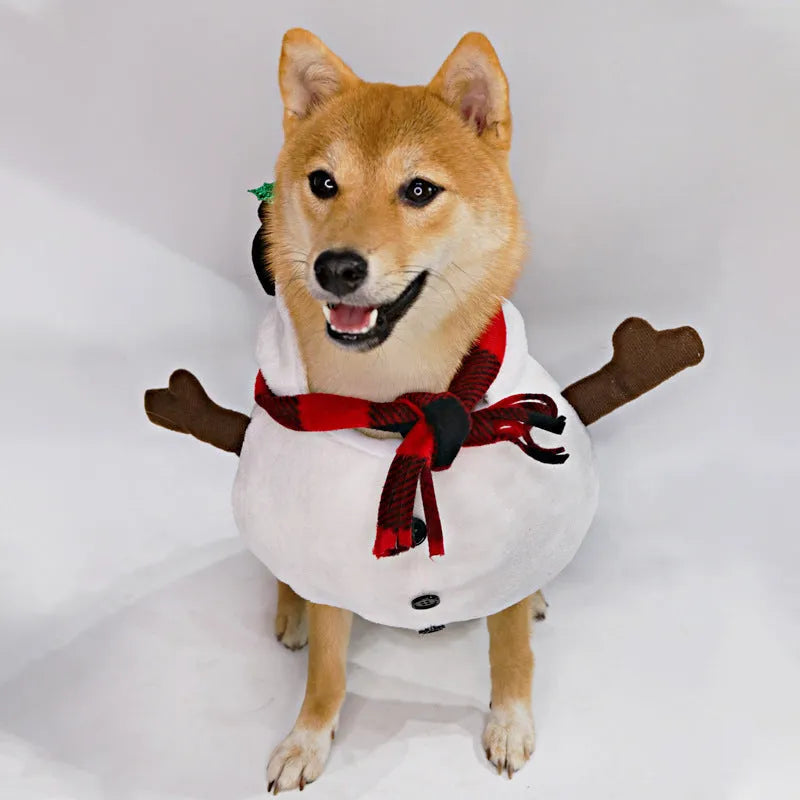 Christmas snowman costume for dogs and cats in polyester fabric with sizes S M L XL