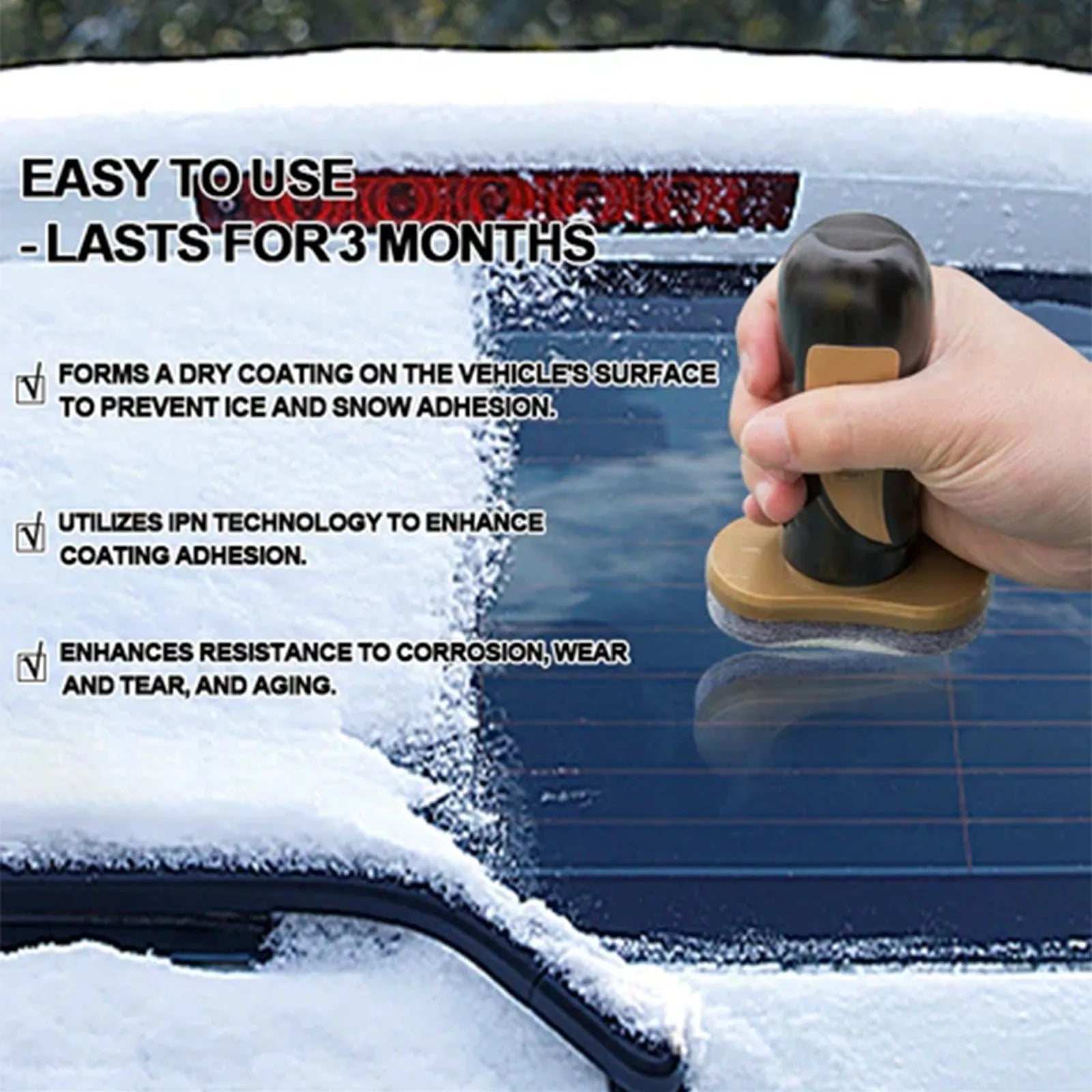 Compact hydrophobic nano coating car snow brush made from white PE plastic.