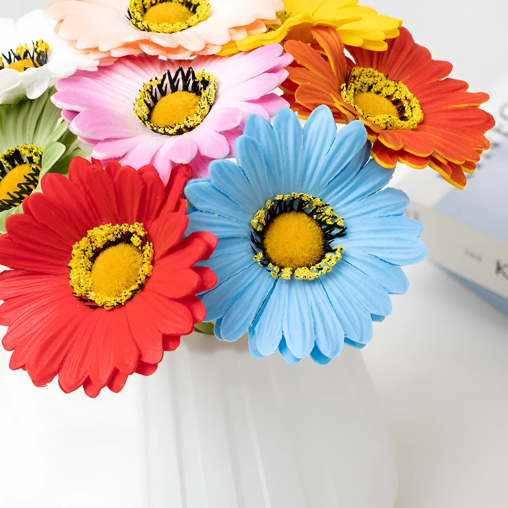Silk flower artificial bouquet in a white pu pot with multi-coloured floral options