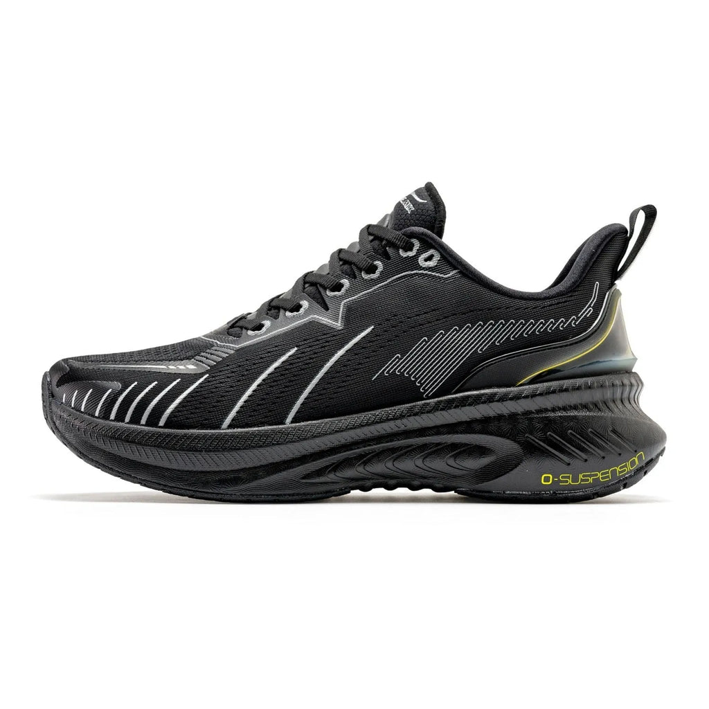Low-top running shoes with striped pattern, available in multiple colours, showcasing PU mesh upper and rubber sole