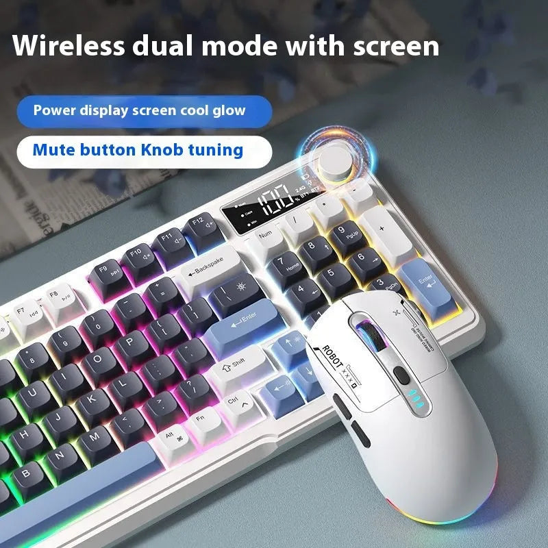 Wireless keyboard and mouse suit with mechanical feeling keys showing Blue White colour option and Type-C cable