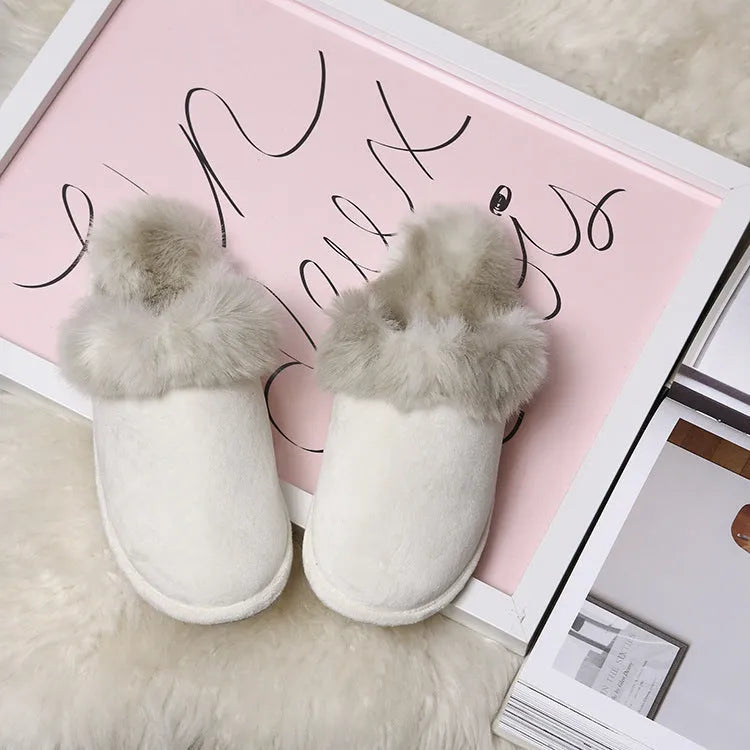 Pair of couple wool slippers with suede upper and non-slip TPR sole in beige