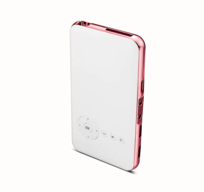 M6S white and rose gold miniature portable smart DLP Android projector with 32GB memory and 4200mAh battery