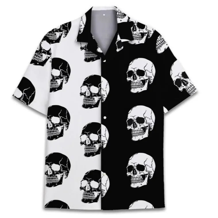 Men's casual Hawaiian shirt with Cuban collar in digital printed pattern, made from polyester fibre