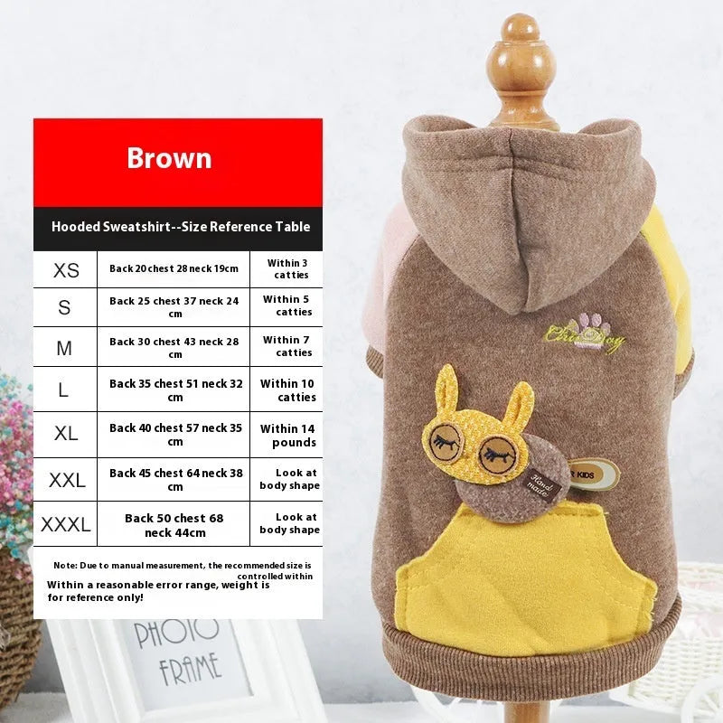 Brown cotton pet sweatshirt for a dog, showing leisure-style design.