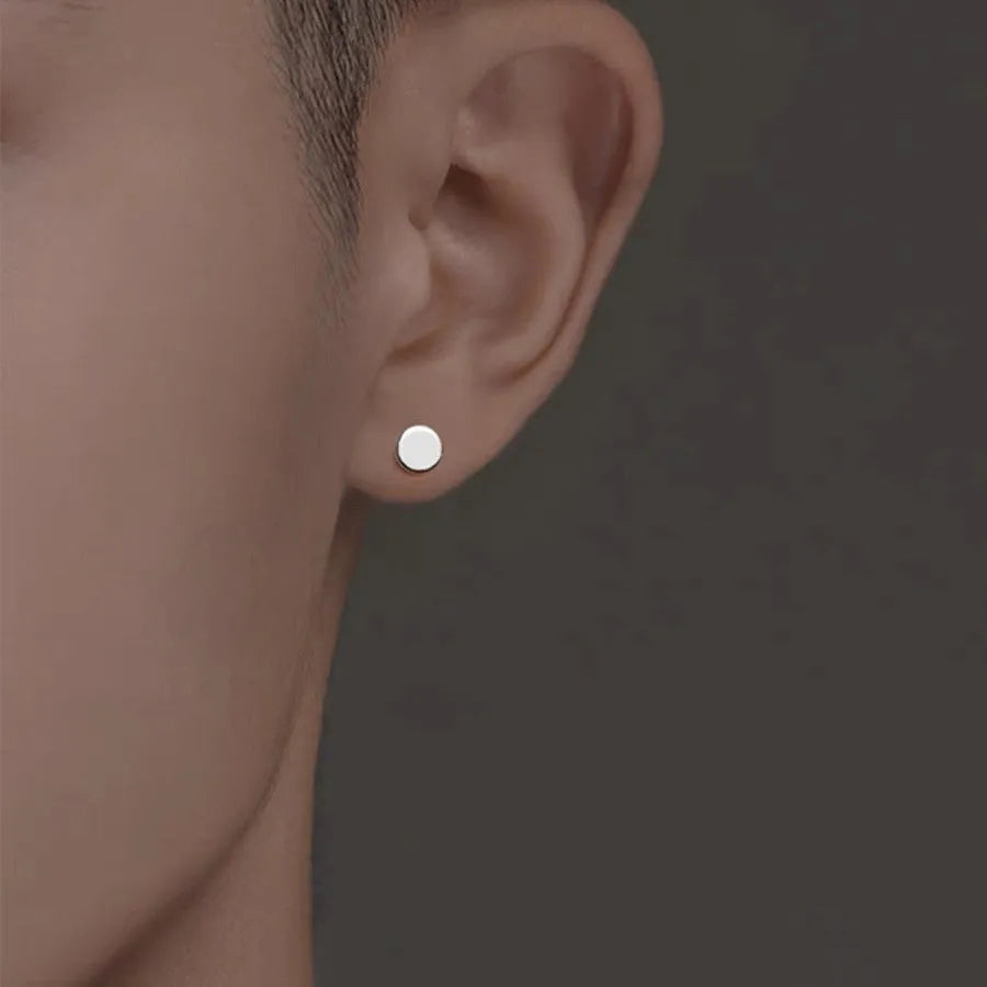 S999 sterling silver flat round ear studs in silver and black colours showing 3mm to 8mm size options