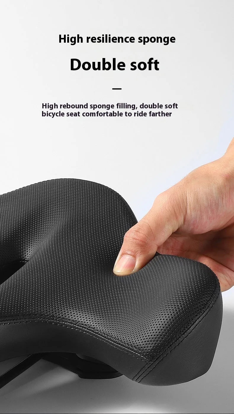 Black bicycle seat cushion with 3cm polyurethane foam padding for shock absorption on mountain bikes