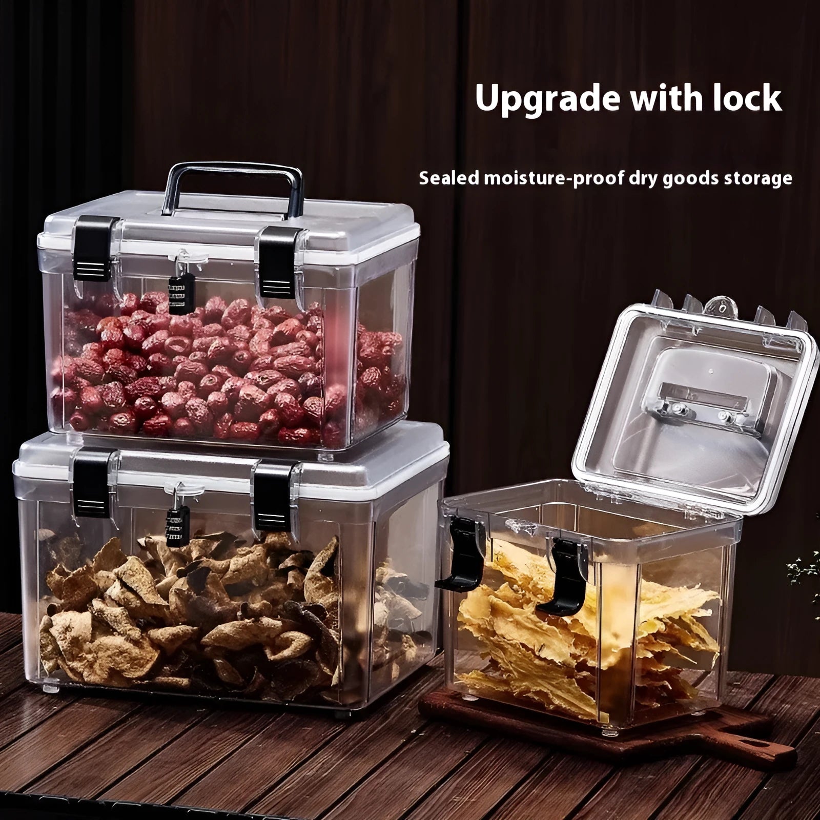 Transparent ABS plastic storage box with locking lid in 4L 8L 11L sizes