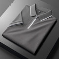 Men's lapel collar short sleeve casual top in cotton blend fabric, slim fit design