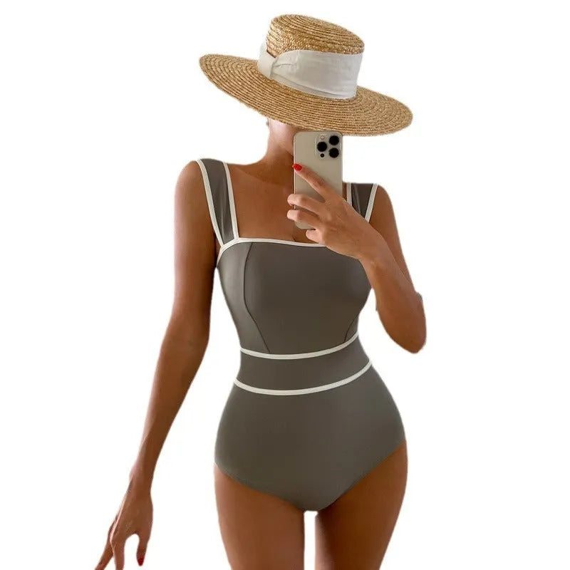 Women's backless lace-up one-piece swimsuit in nylon fabric available in black, white and grey colours