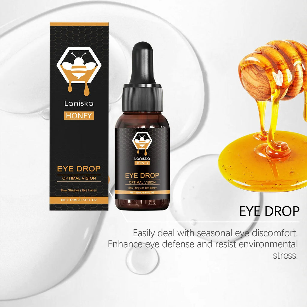 15ml bottle of eye drops with honey and sodium hyaluronate for relieving eye fatigue