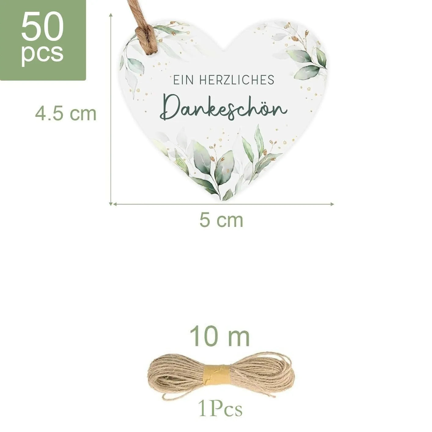50 flower heart-shaped paper gift tags with half-handmade construction, two style options, 26g total weight