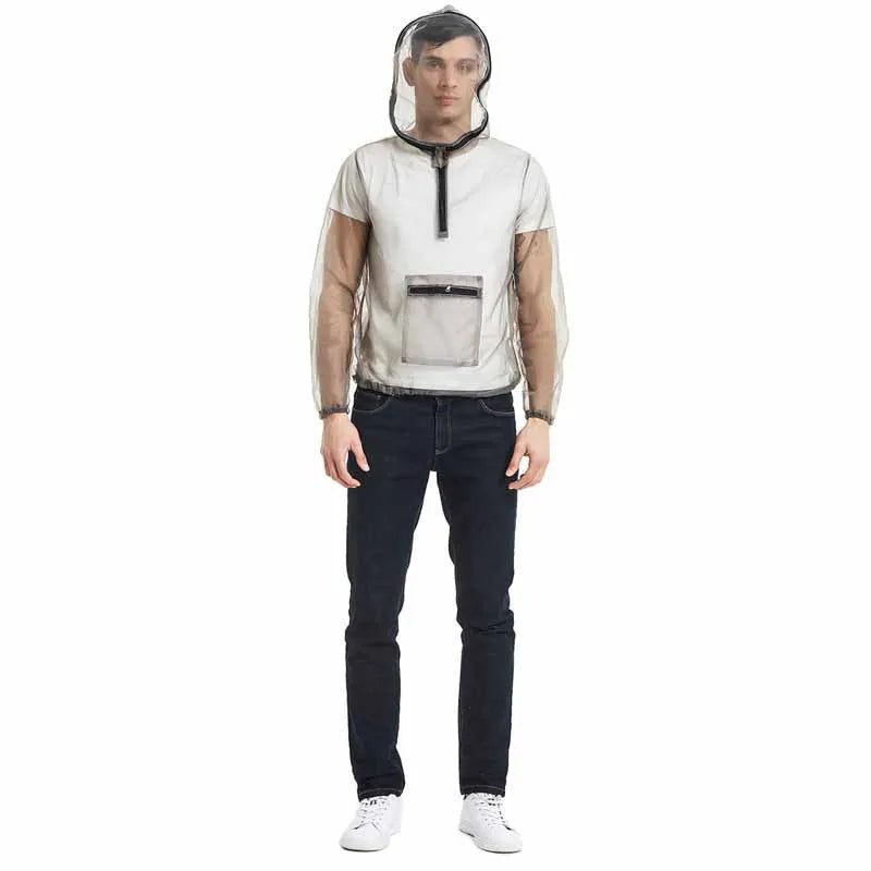 Grey mesh insect bite jacket for camping and fishing, available in sizes XL, XXL and XXXL