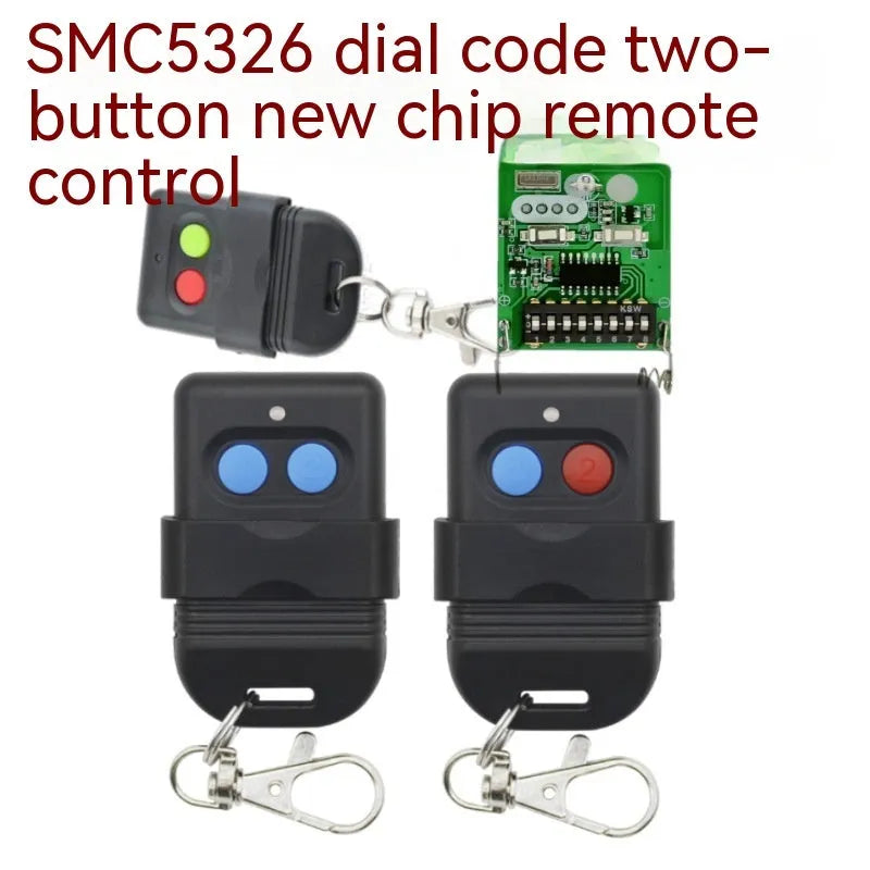 Black plastic dial remote control handle with two keys, SMC5326 chip, for 330MHz or 433MHz door control systems.